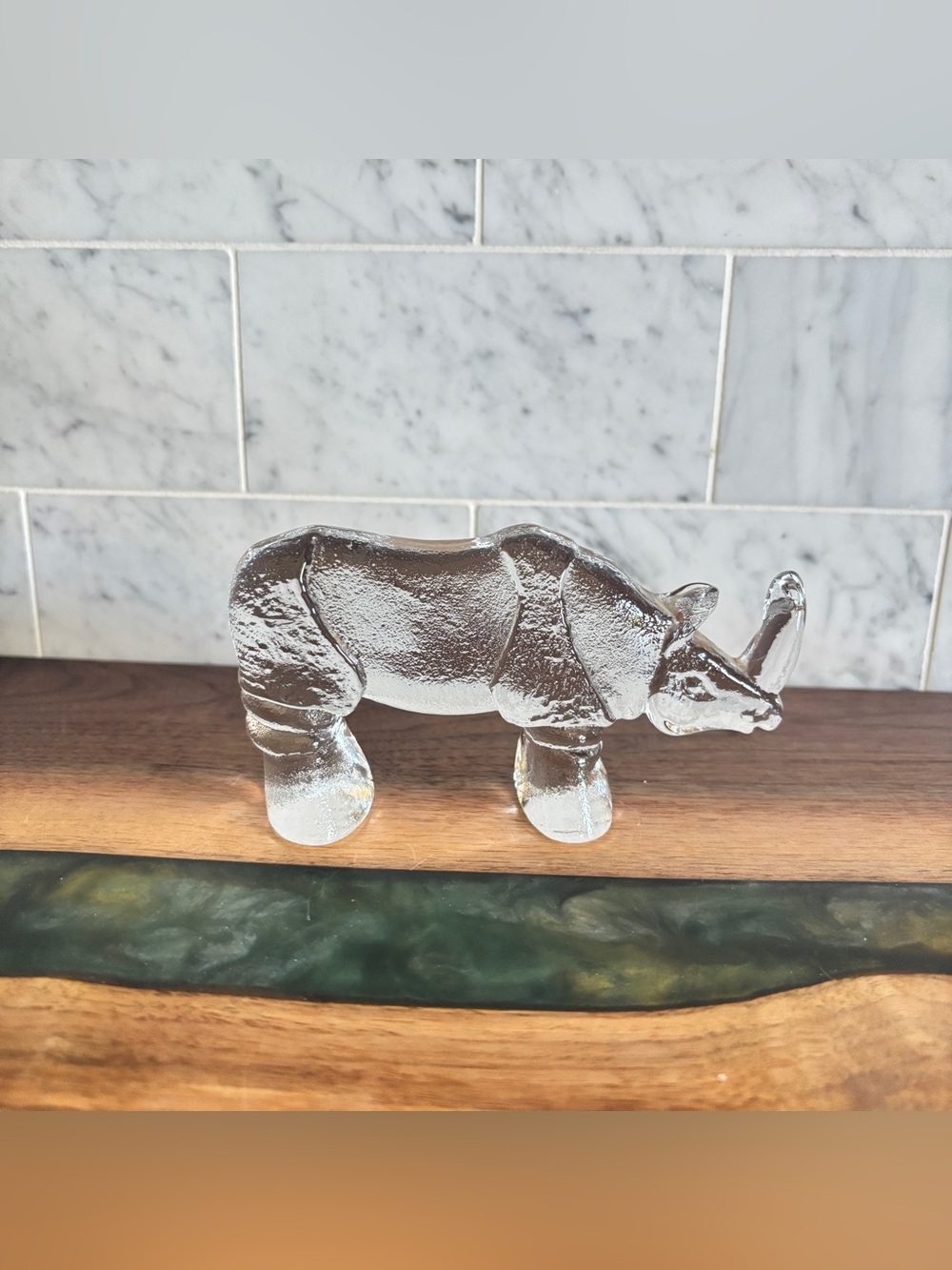 Vintage Kosta Boda Rhino Bertil Vallien Glass Paperweight, Boda Zoo, Sweden